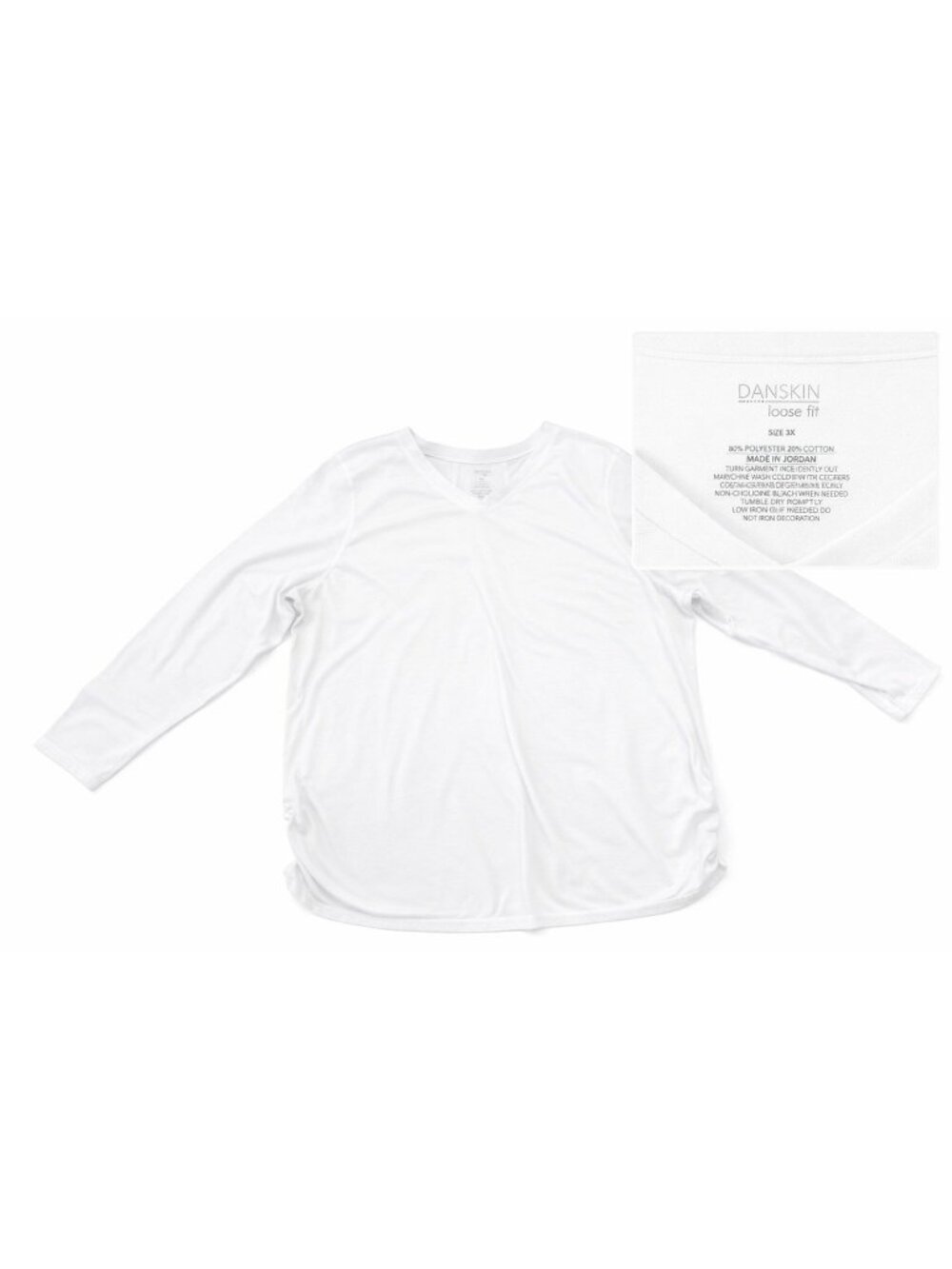 Danskin Now Women’s‎ 3X White Long Sleeve Top – Loose Fit, Side Ruching